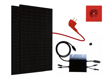 Balkonkraftwerk 740Wp / 600W mit JA SOLAR 370Wp und Hoymiles HM-600,  Full Black Mini-Solaranlage, Plug and Play